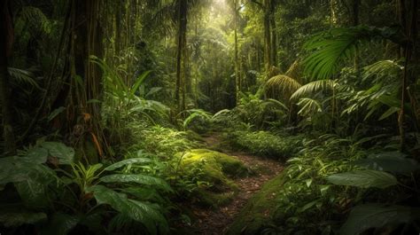 Rainforest Path With Natural Sunlight Background Picture Of Rainforest