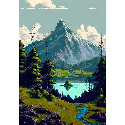 Pixel Mountain Printable Files, Pixel Landscape, Pixel Art, Gift ...