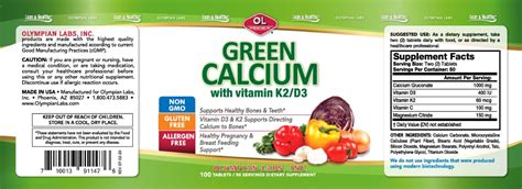 Green Calcium Tablets With Vitamins D3 K2 And C Olympian Labs