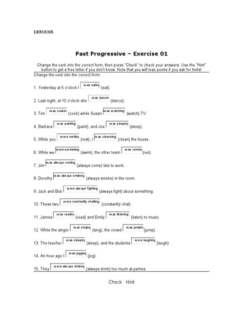 Past Progressive Exercise 01 Ejercicios Pdf