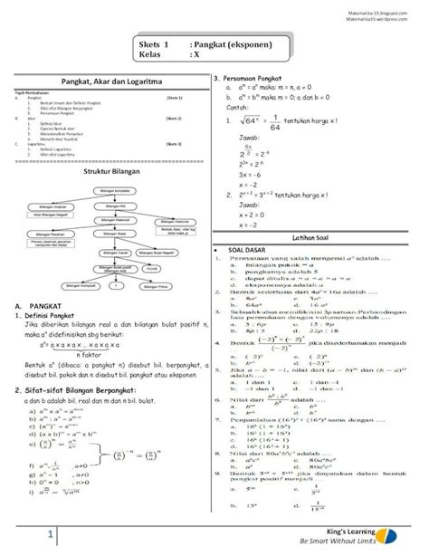 Pdf Skets Pangkat Eksponen Kelas X Matematika Pdf