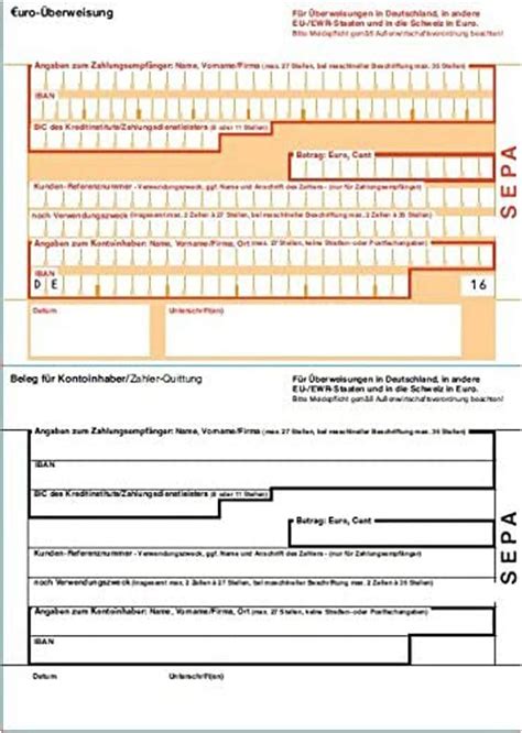 Sepa Berweisungsformular Zahlschein St Ck Fach