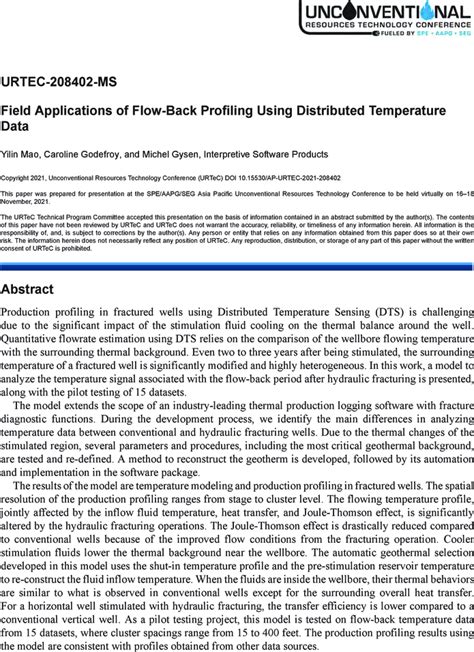 Aapg Datapages Archives Field Applications Of Flow Back Profiling