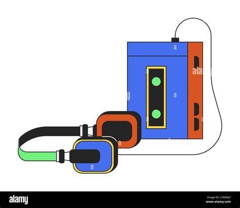 Portable Cassette Tape Player With Headphones 2d Linear Cartoon Object Stock Vector Image And Art