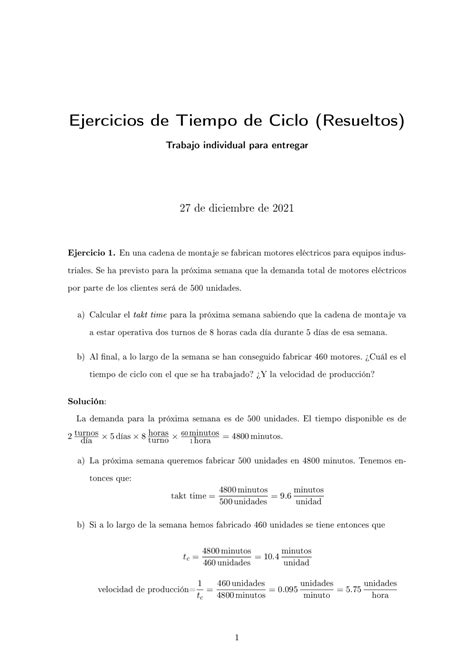 Ejercicios De Tiempo De Ciclo Resueltos Apuntes De M Todos Num Ricos