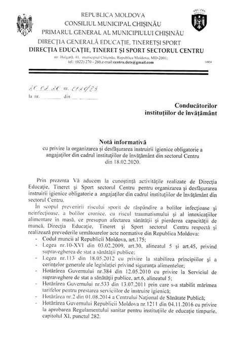 Nota Informativa Instruirea Igienic Obligatorie Angaja Ilor