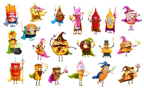 Cartoon fast food wizard characters 14636498 Vector Art at Vecteezy