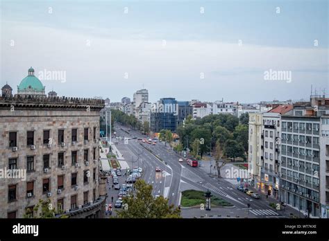 BELGRADE, SERBIA - AUGUST 2, 2015: Belgrade at sunset seen from the beginning of King Alexander ...