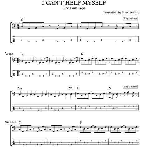 I Can T Help Myself The Four Tops Bass Transcription Score Tab