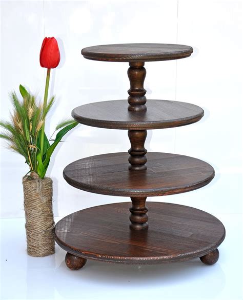 4 étages Support a gâteau en bois rustique démontable Centre de table