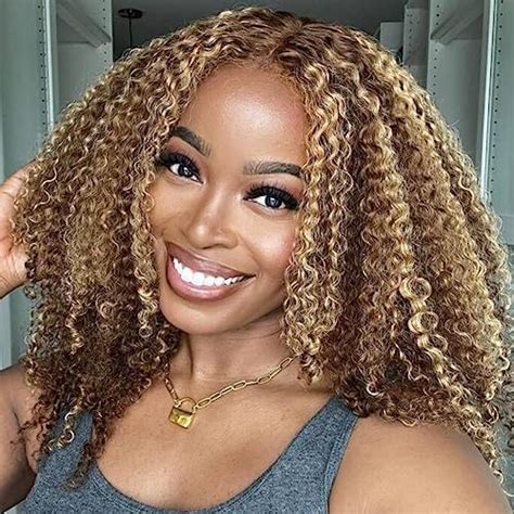 Amazon Nadula Honey Blonde Kinky Curly X Lace Front Wigs Human