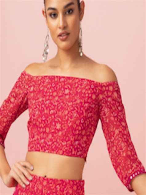 Buy Indya Floral Printed Off Shoulder Cropped Top Tops For Women