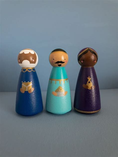 Peg Doll Nativity Set Three Wise Men Three Magi Wise Woman Peg