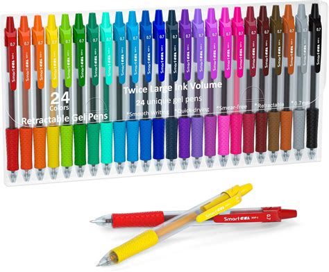 Colored Gel Pens, Lineon 24 Colors Retractable Gel Ink Pens with Grip, Medium Point(0.7mm ...