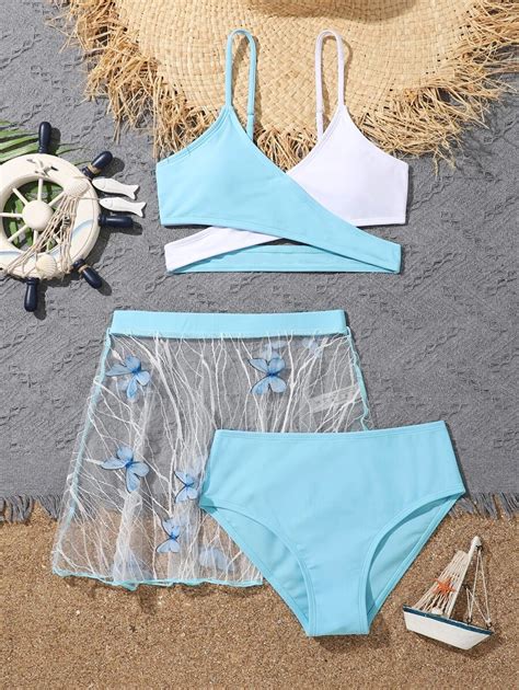 Conjunto De Bikini Para Ni As En Tono Bicolor Con Dise O Cruzado Y