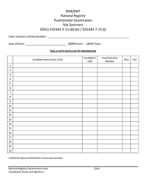 Fillable Online Emremt National Registry Psychomotor Examination Site Fax Email Print