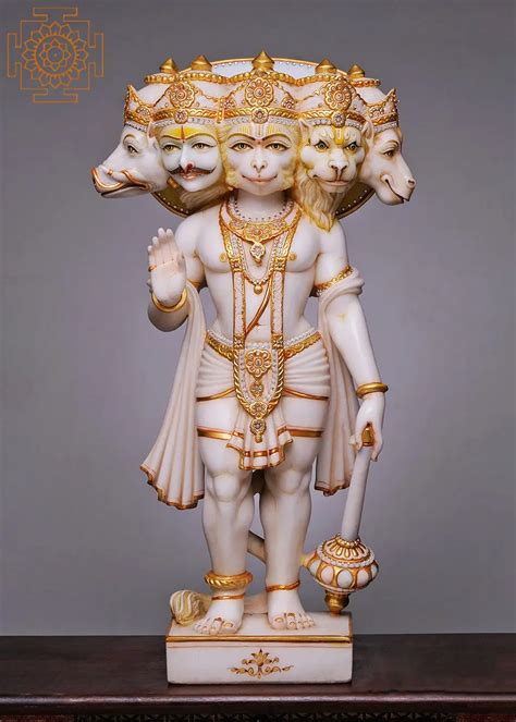 Large Panchamukhi Hanuman Statue For Home Handmade White Marble