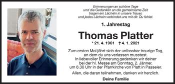 Traueranzeigen Von Thomas Platter Trauer Bz