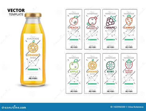 Fresh Juice Realistic Glass Bottle with Labels Set Stock Vector - Illustration of carrot ...