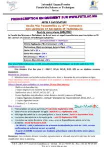 FST Settat S5 Licence LST Sciences Techniques 2024 2025 Supmaroc