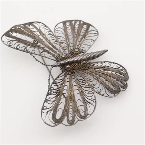 Sterling Silver Filigree Butterfly Brooch Pin Property Room