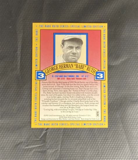 1992 GOLD ENTERTAINMENT BABE RUTH série hologramme SP 3 The Called