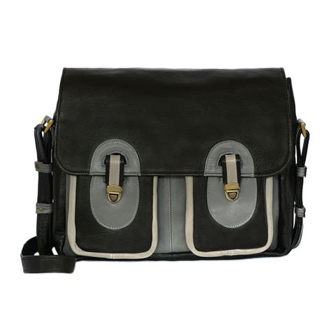 Medium Cross Body Satchel Black With Grey And Light Grey