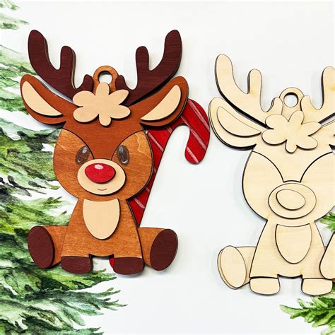 DIY Wooden Christmas Reindeer Ornament Unfinished Laser Cut Gift Paint ...