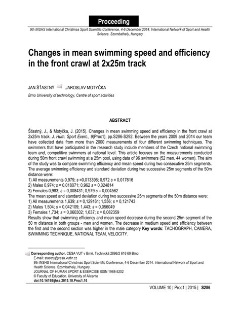 (PDF) Changes in mean swimming speed and efficiency in the front crawl at 2x25m track