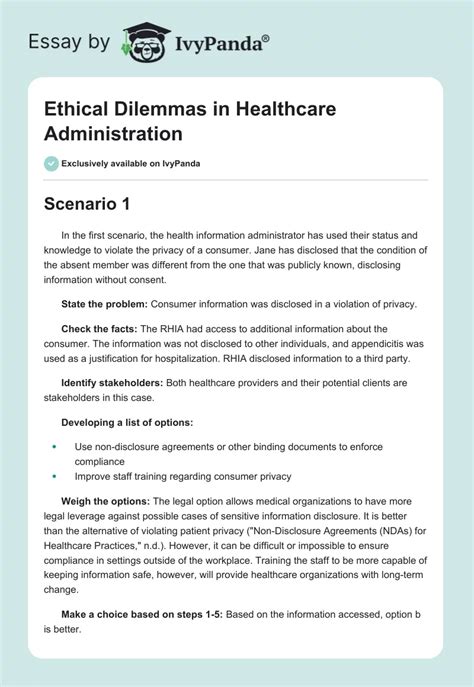 Ethical Dilemmas In Healthcare Administration Words Essay Example