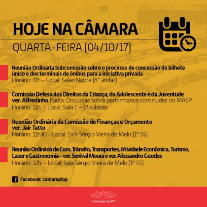 Confira A Agenda De Reuni Es Dos Vereadores Do Pt Nesta Quarta Feira