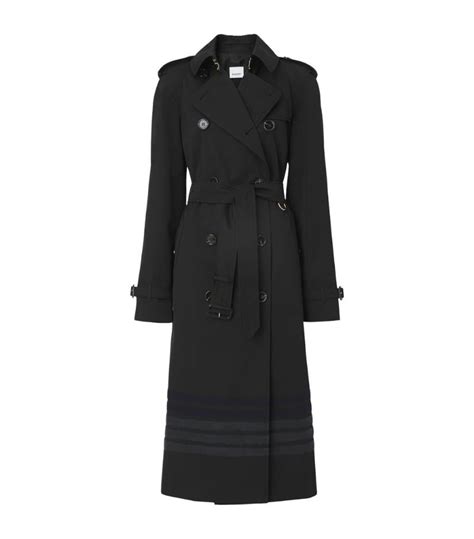 Burberry Cotton Gabardine Stripe Detail Trench Coat Black Editorialist