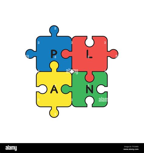 Vector Icon Concept Of Four Part Jigsaw Puzzle Pieces With Plan Word