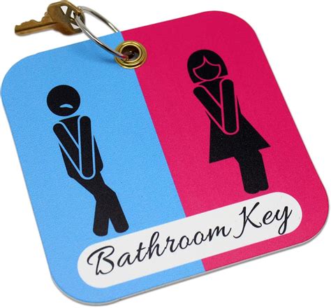 Funny Bathroom Pass Unisex Office Restroom Key Tag Holder With Keychain Ring For School