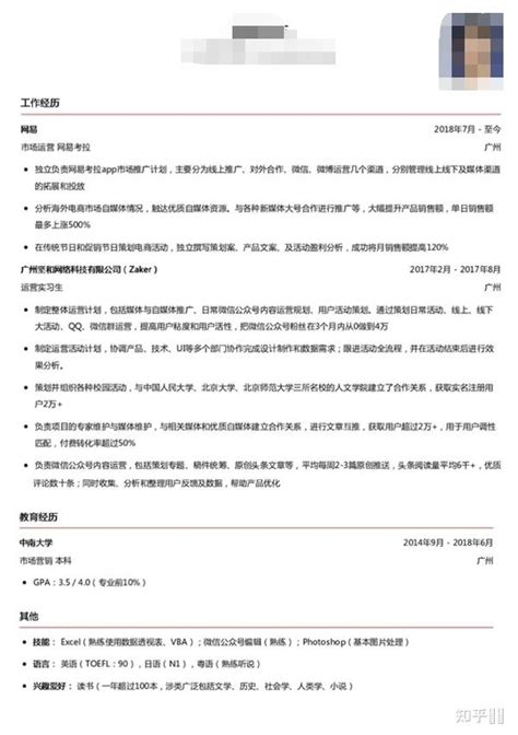 一份合格的运营简历是怎样的？ 知乎