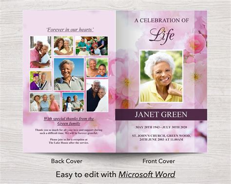 4 Page Pink Blossom Funeral Program Template Funeral Templates