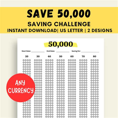 50k Saving Challenge Money Challenge Printable Save 50k Challenge