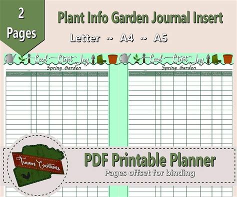 Garden Seed Starting Log Printable Garden Journal Page Instant Download