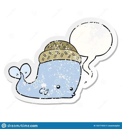 A Creative Cartoon Whale Wearing Hat And Speech Bubble Distressed