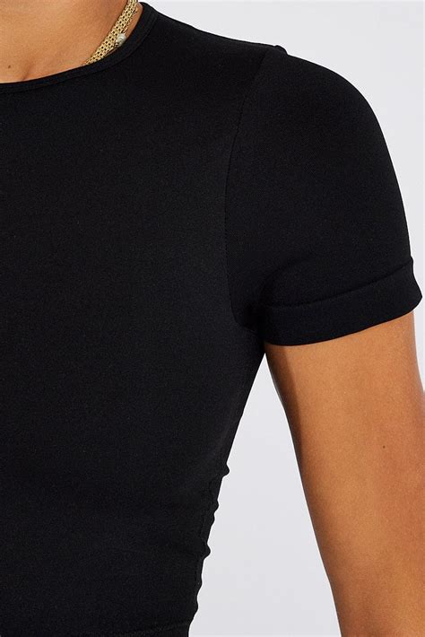 Black T Shirt Short Sleeve Crew Neck Seamless Ally Fashion