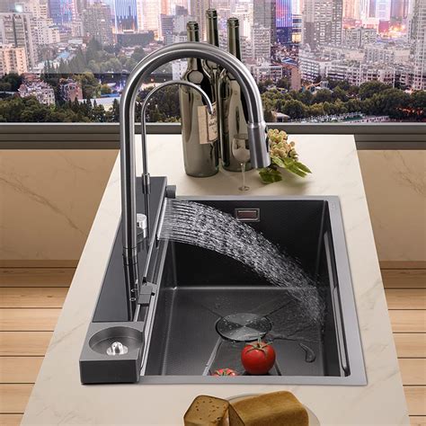 Sus304 Thickened Piano Key Stainless Steel Multi Function Large Manual Kitchen Sink Set With