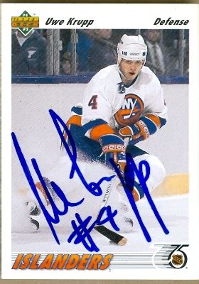 Uwe Krupp Autographed Hockey Card New York Islanders 1992 Upper Deck 540