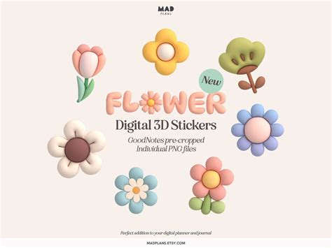 Flower Deco D Digital Planner Stickers Planning Essential Goodnotes