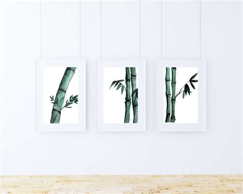 Bamboo Wall Art Bamboo Print Set Watercolor Bamboo Painting - Etsy