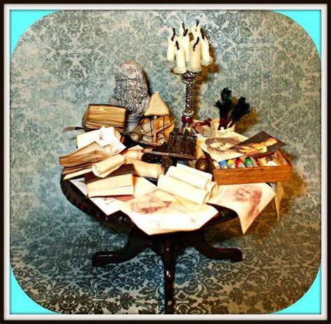 Dollhouse Miniatures Gothic Witch Wizard Leonard Da Vinci Table Ooak