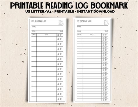 Printable Bookmark Log Reading Log Summer Reading Log Printable Tracker