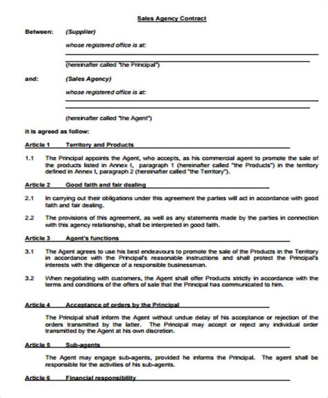 Agent Agreement Agency Agreement Sample Hq Printable Documents