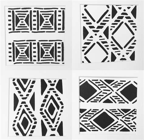 Black White Tribal Art Gallery Wall Set Modern Boho - Etsy