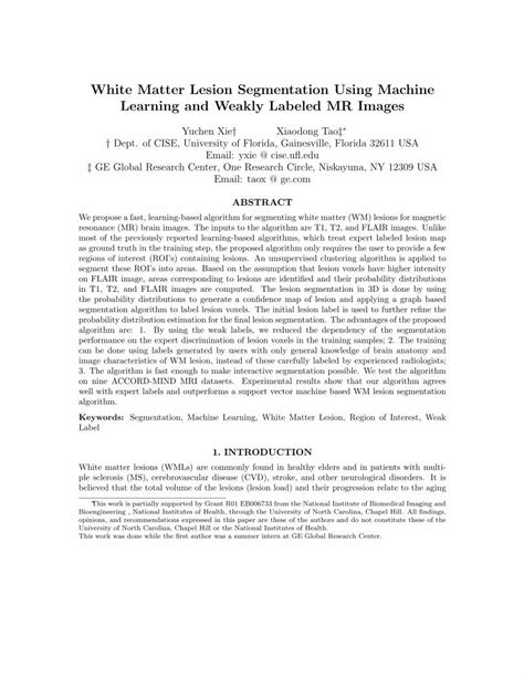 Pdf White Matter Lesion Segmentation Using Machine Learning Yxie