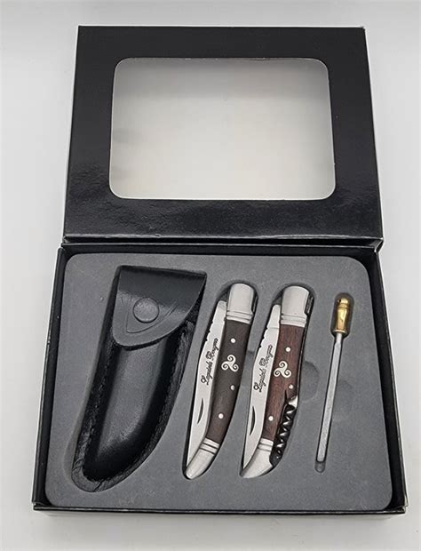 Laguiole Bougna Table Knife Set Leather Steel Stainless